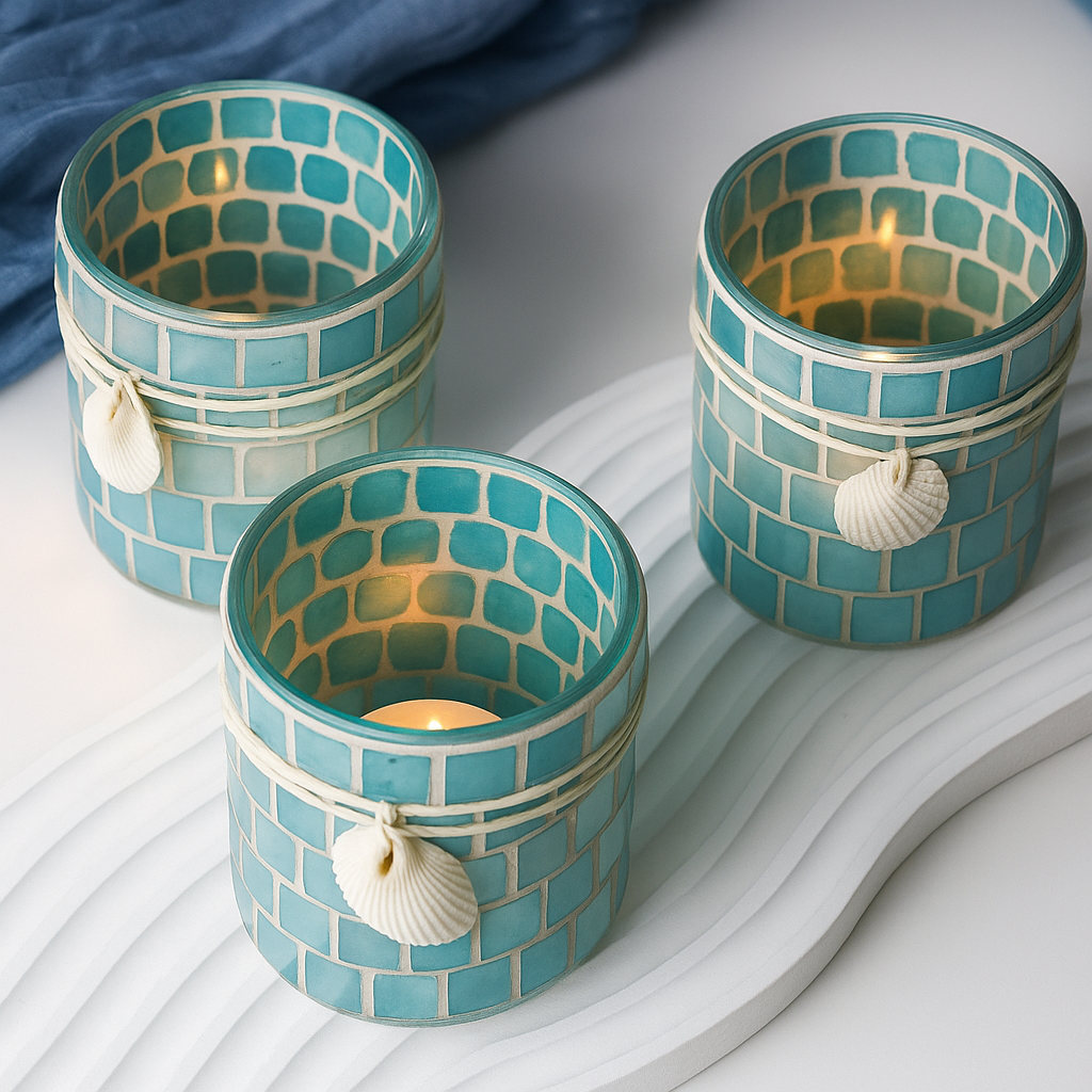 Mosaic Glass Candle Holder Set 3Pcs