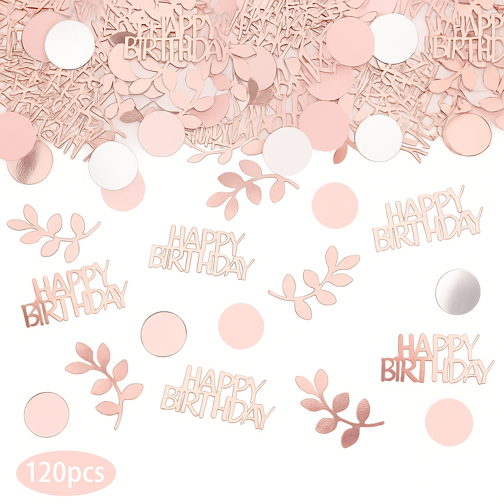 Rose Gold Pink Happy Birthday Confetti 120Pcs