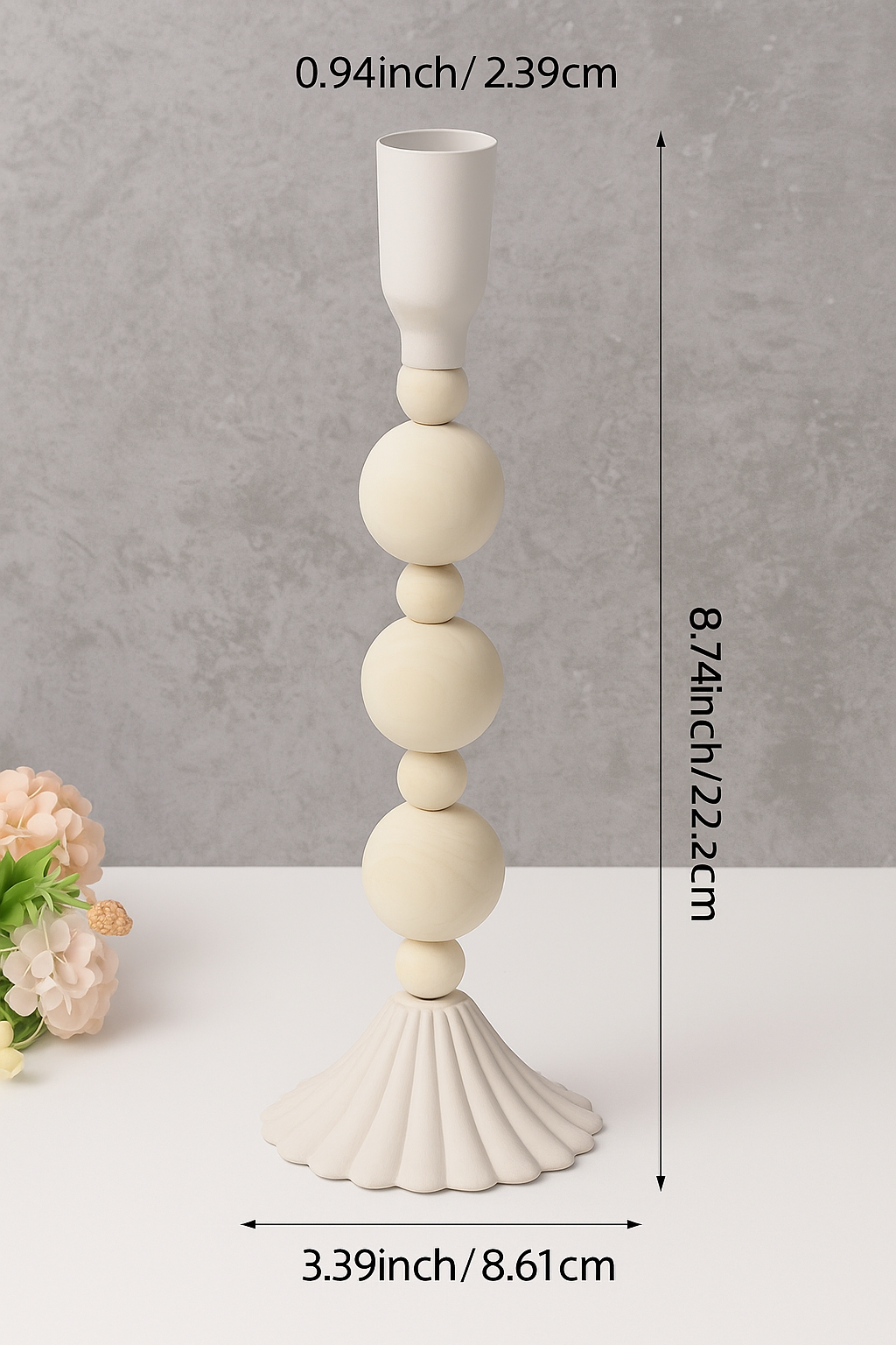 European Iron & Wood Bead Candle Holder 1Pc