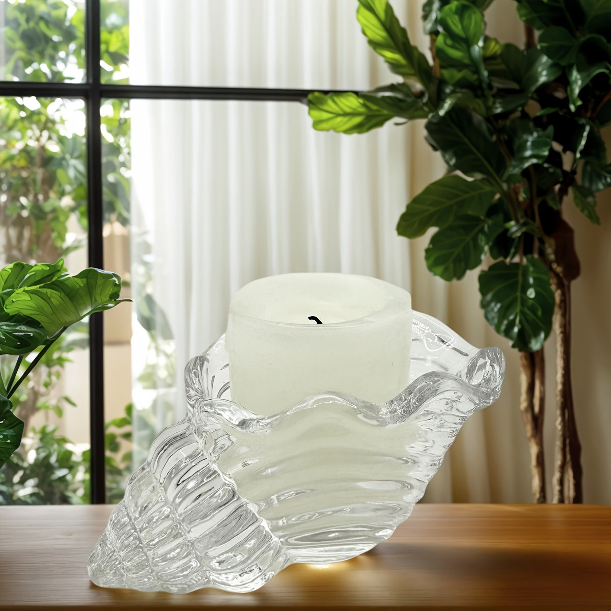 Seashell-Shaped Glass Candle Holder