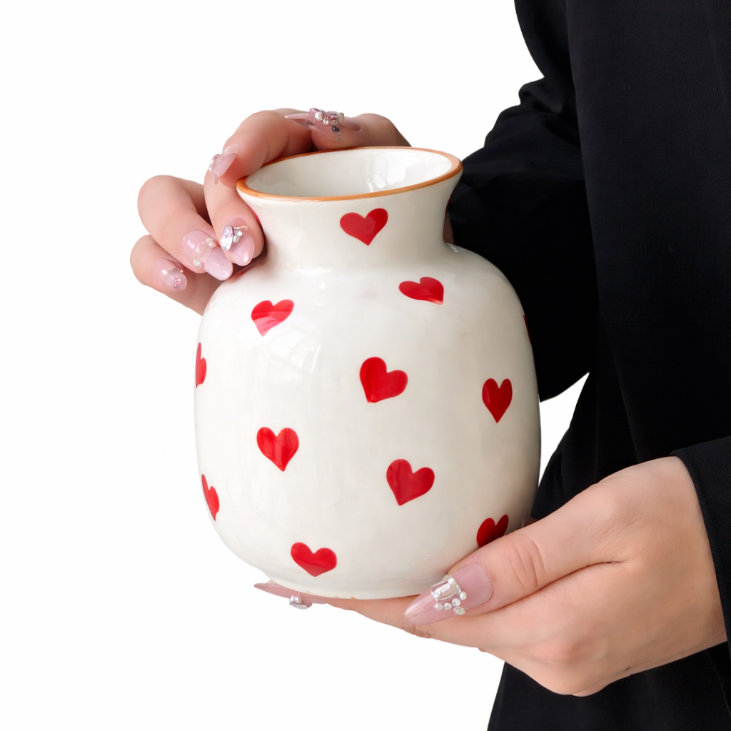 Hand-Painted Heart Ceramic Vase