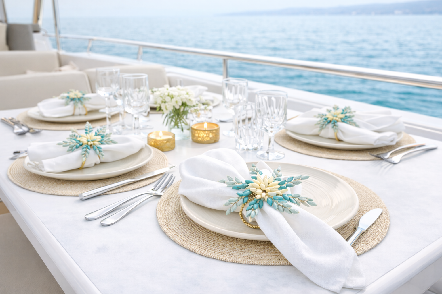 Green & Gold Beaded Napkin Ring Set 12Pcs