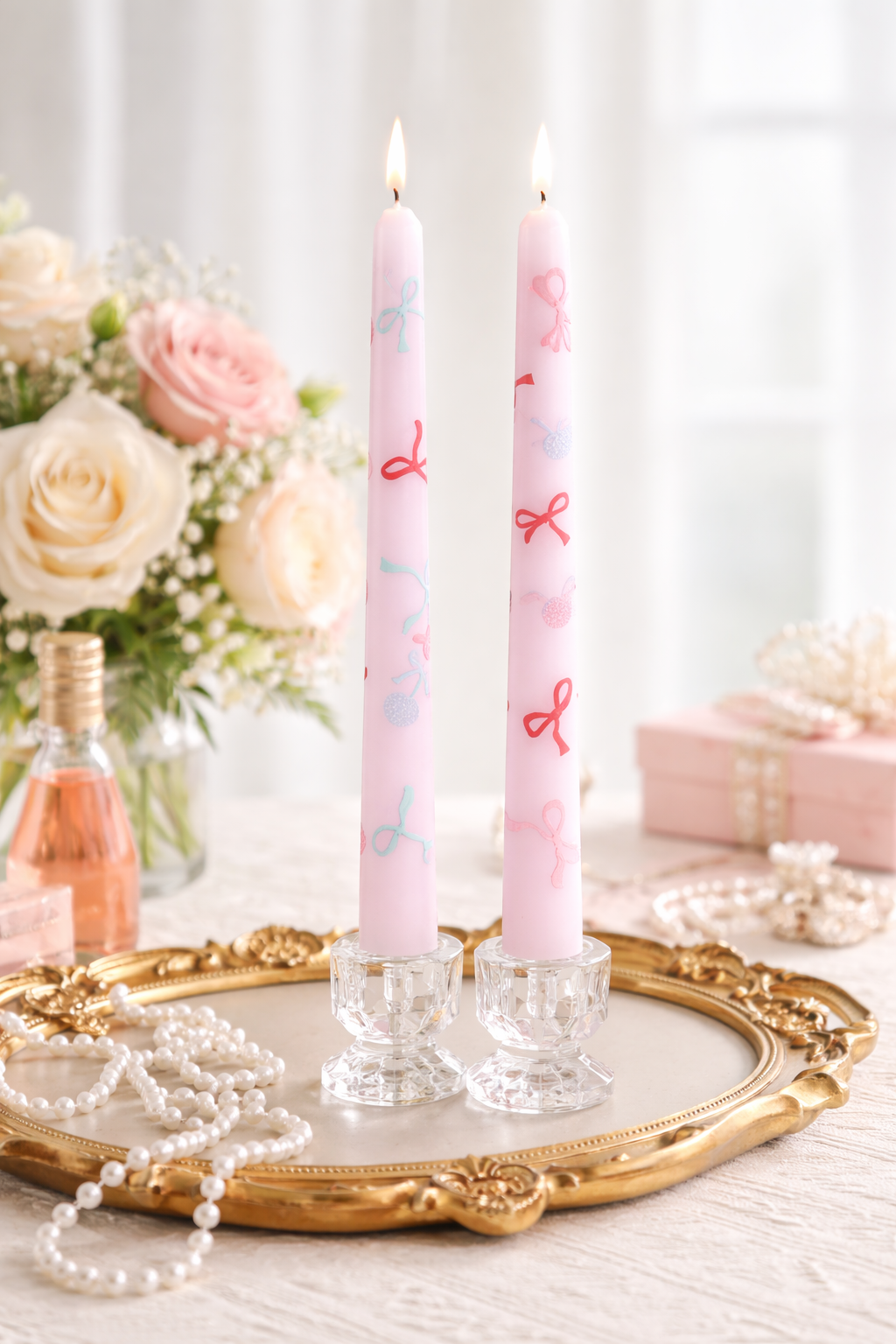 Colored Sticker-Printed Taper Candles set 2Pcs