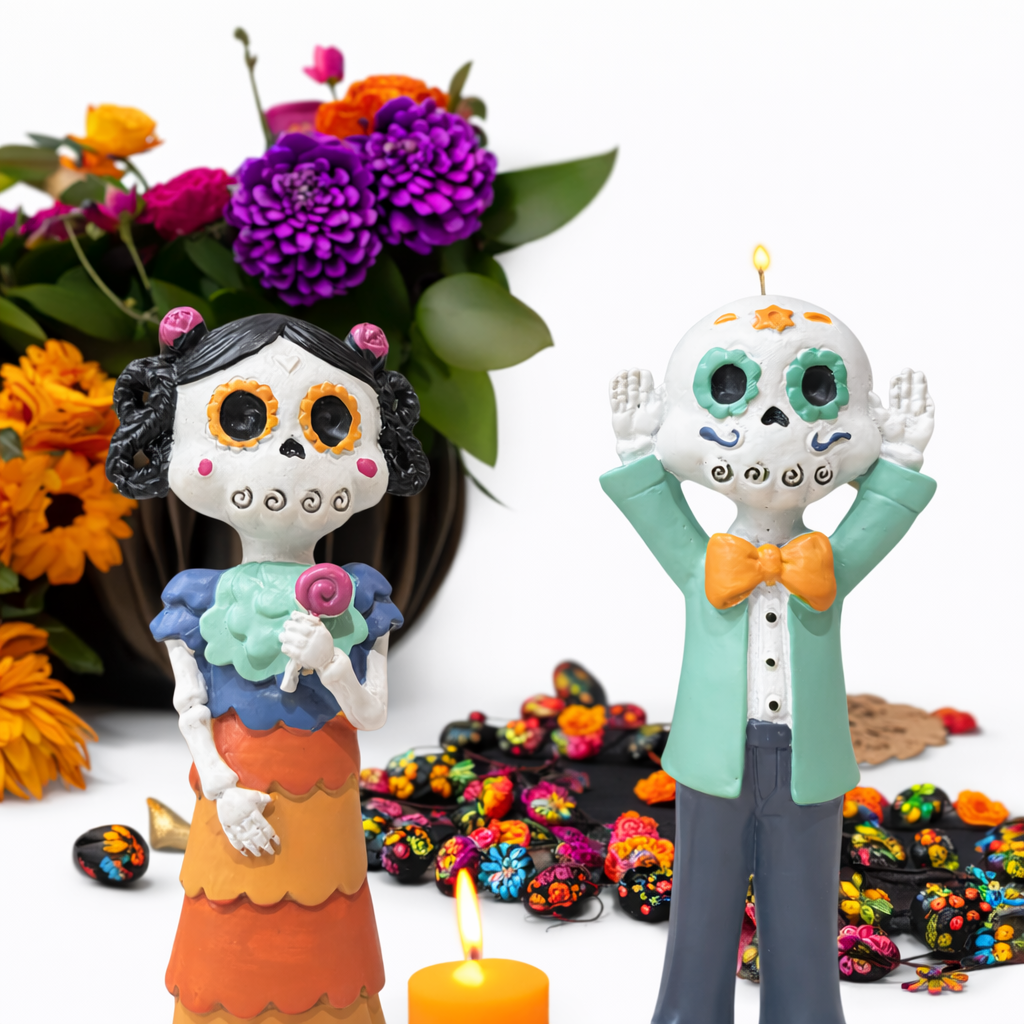Dia de Los Muertos Skeleton Couple Statue 2Pcs