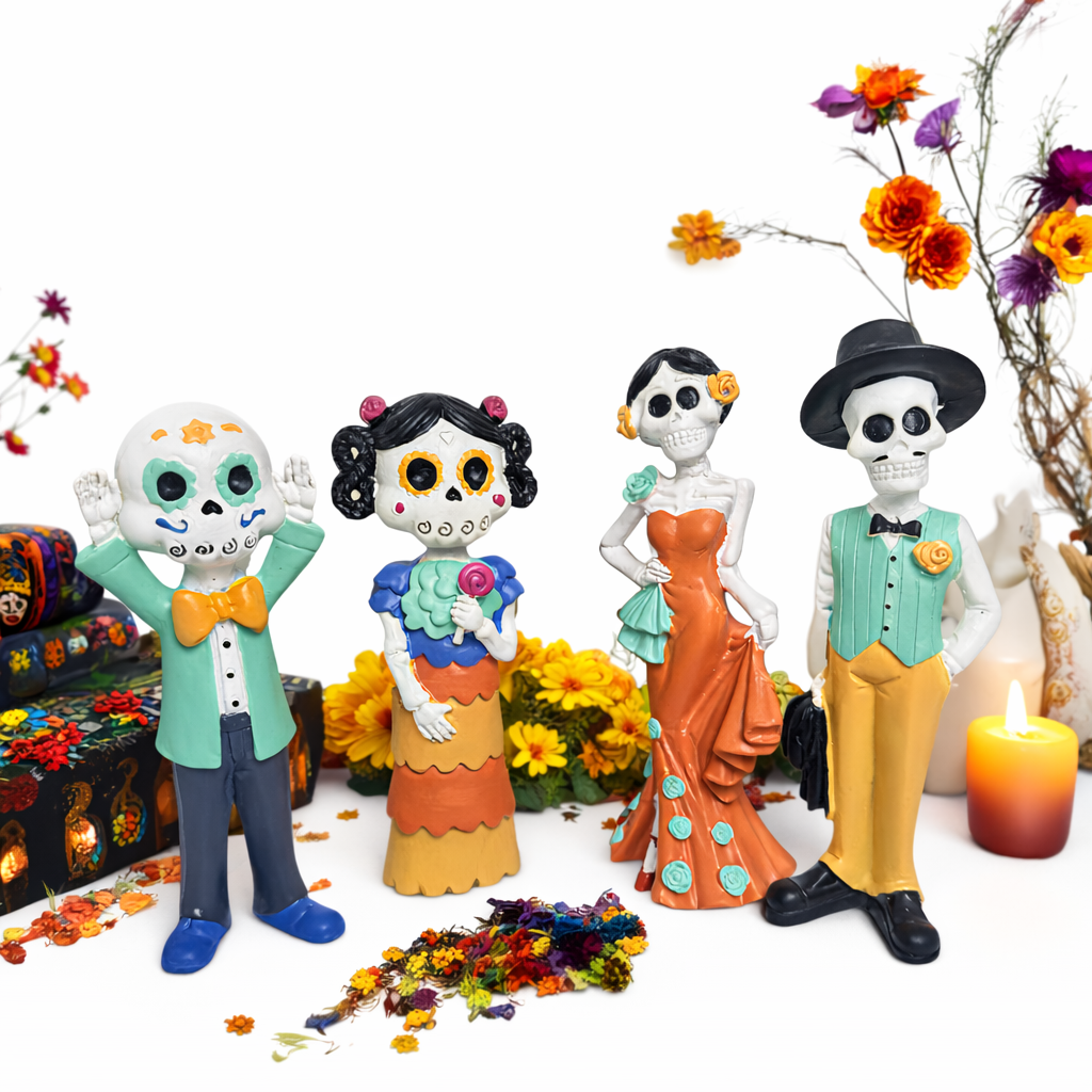Dia de Los Muertos Skeleton Couple Statue 2Pcs