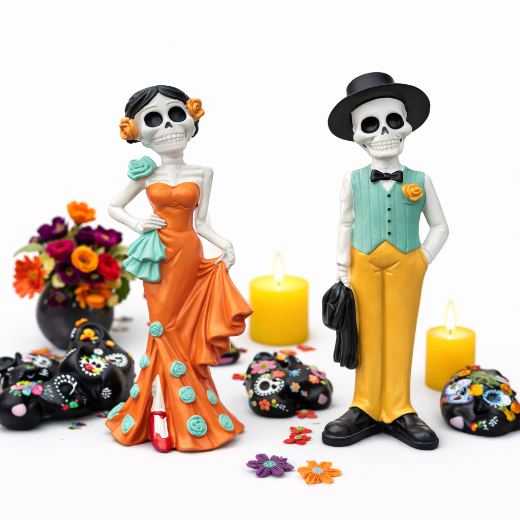 Dia de Los Muertos Skeleton Couple Statue 2Pcs