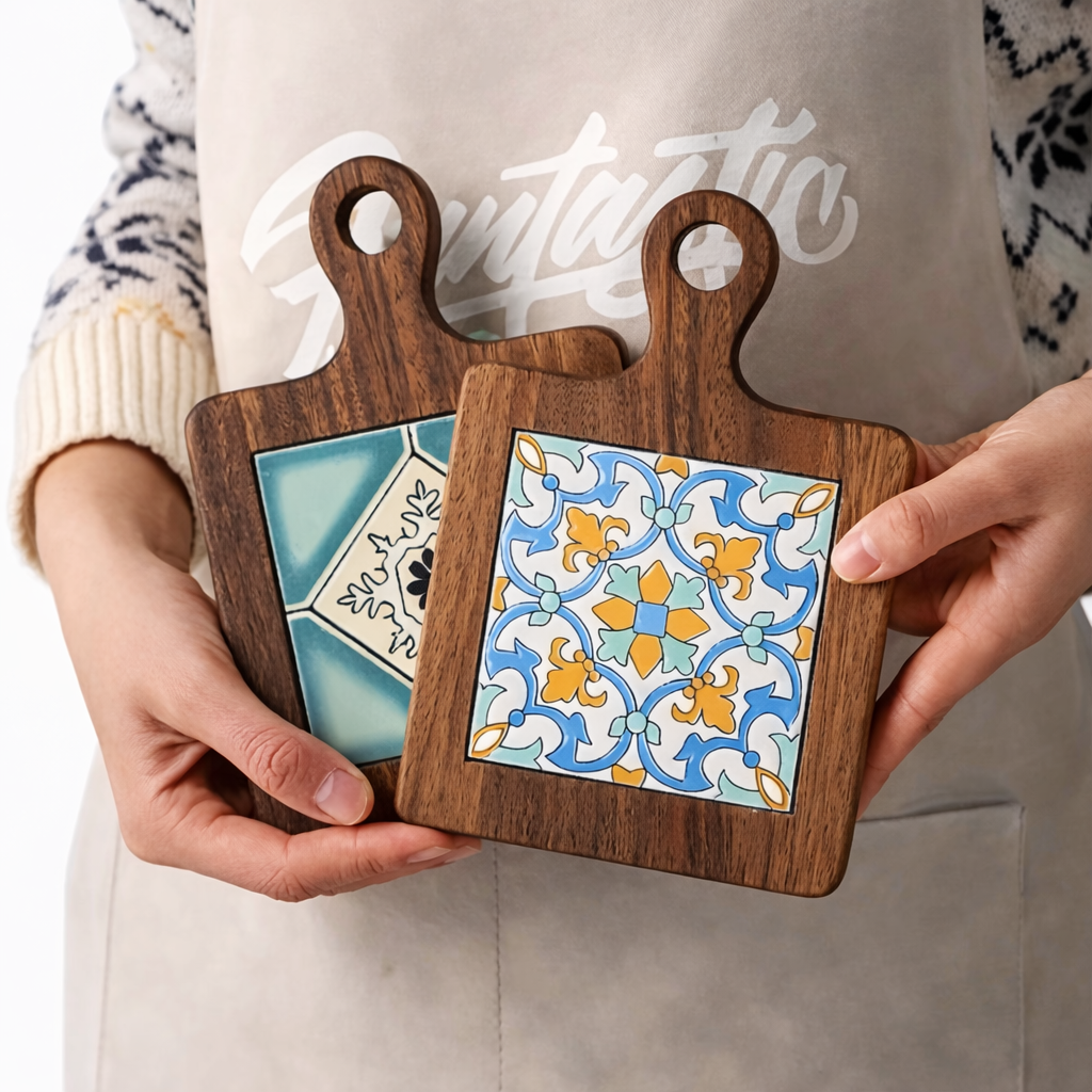 Vintage Floral Wooden Trivets 4Pcs