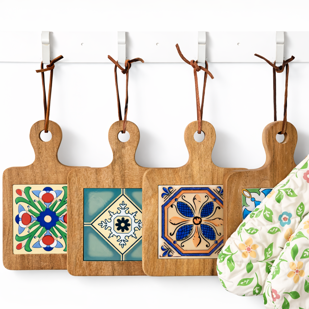 Vintage Floral Wooden Trivets 4Pcs