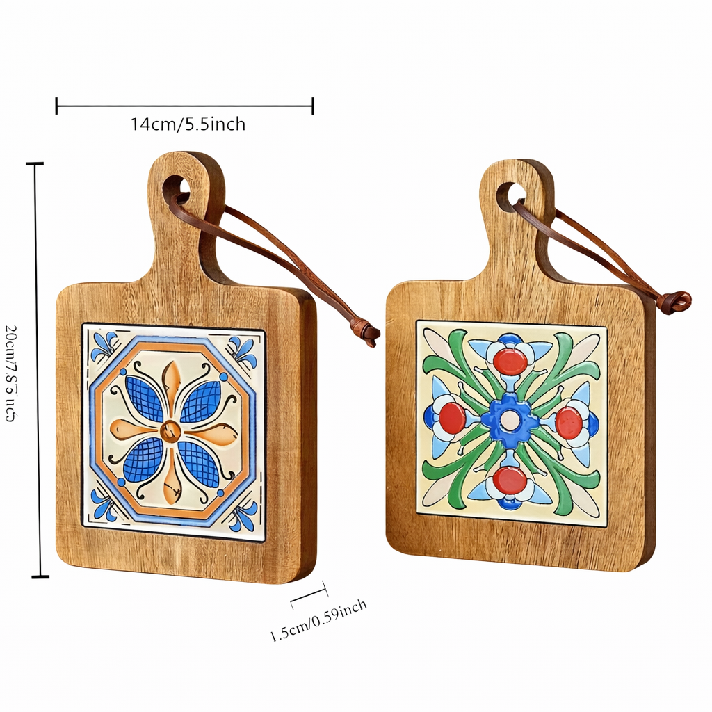 Vintage Floral Wooden Trivets 4Pcs