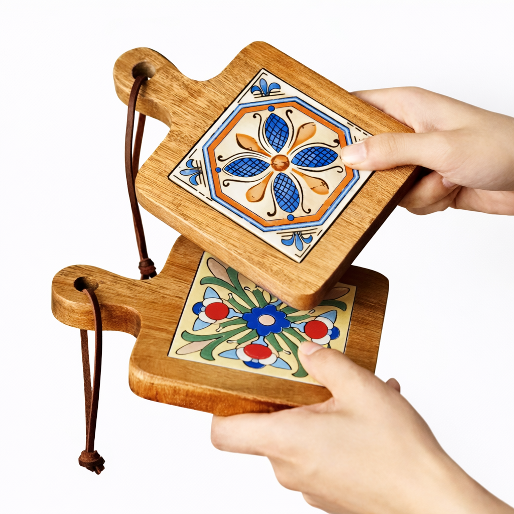 Vintage Floral Wooden Trivets 4Pcs