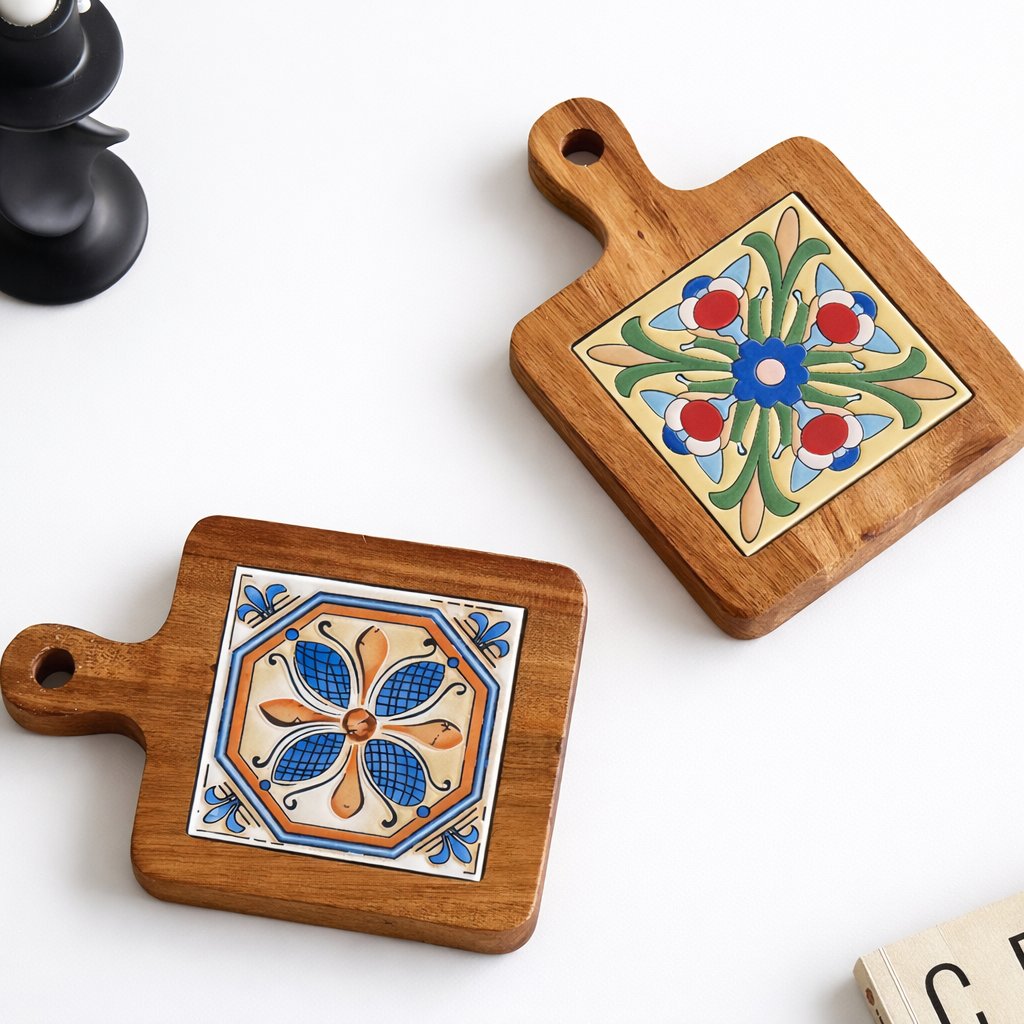 Vintage Floral Wooden Trivets 4Pcs