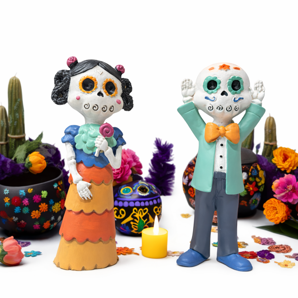 Dia de Los Muertos Skeleton Couple Statue 2Pcs
