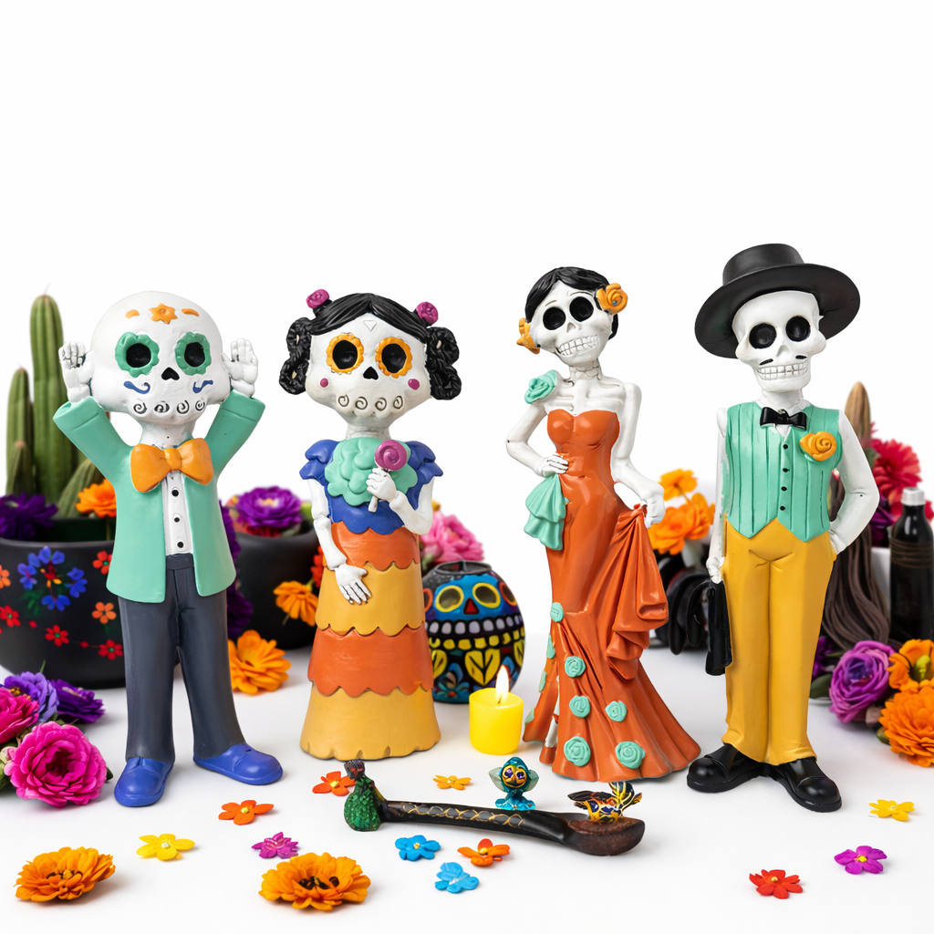 Dia de Los Muertos Skeleton Couple Statue 2Pcs