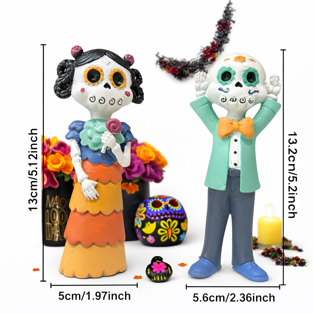 Dia de Los Muertos Skeleton Couple Statue 2Pcs