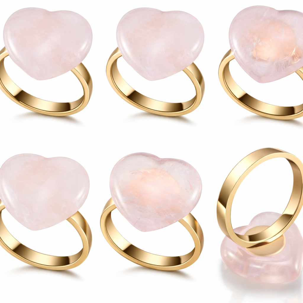 Heart- Shaped Rose Quartz Napkin Ring Set 6Pcs