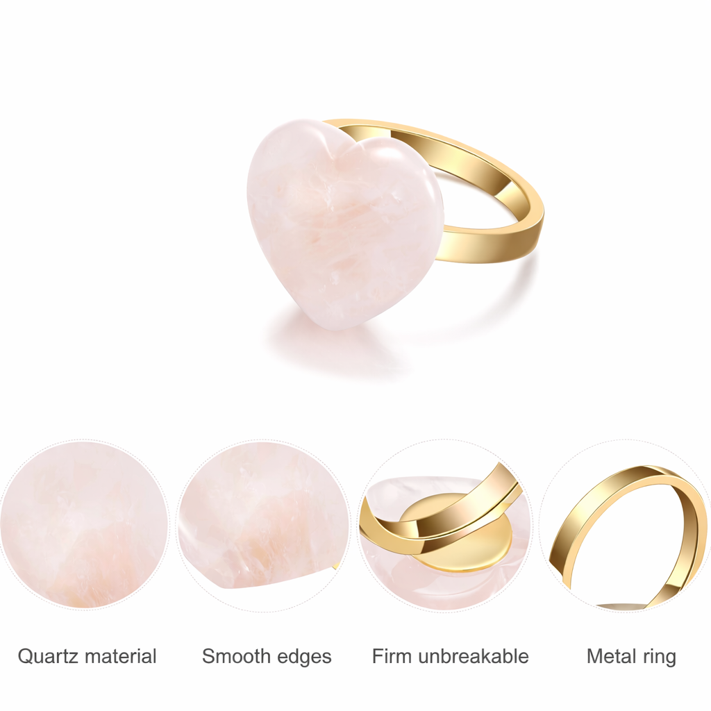 Heart- Shaped Rose Quartz Napkin Ring Set 6Pcs