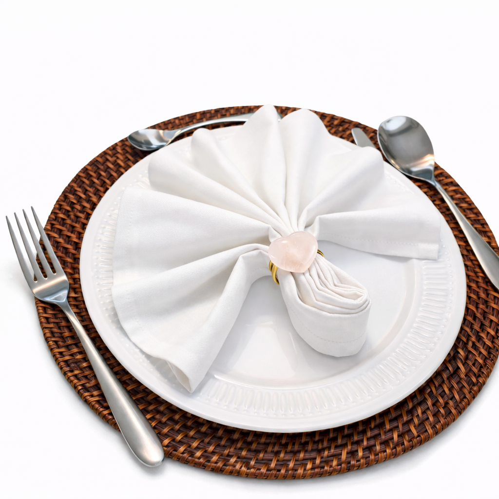 Heart- Shaped Rose Quartz Napkin Ring Set 6Pcs
