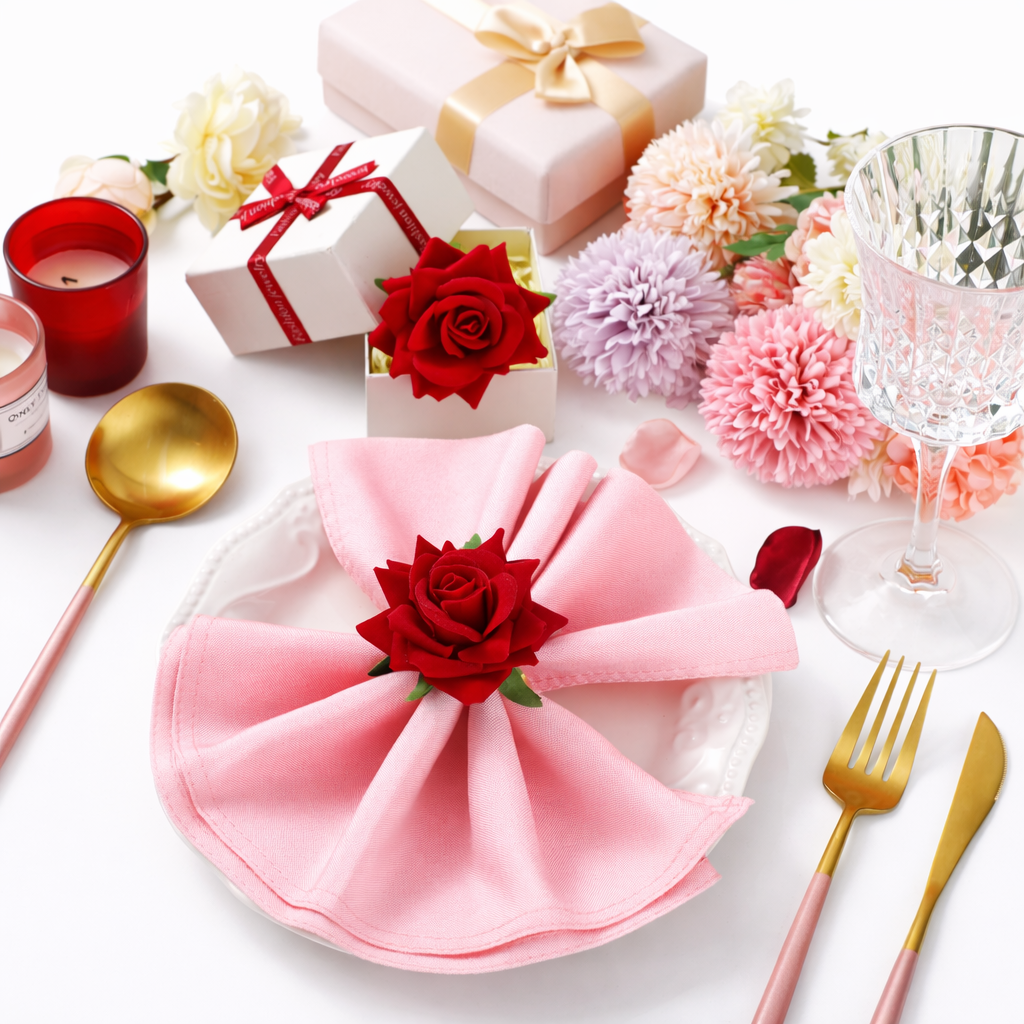 Rose Flower Metal Napkin Ring Set 8Pcs