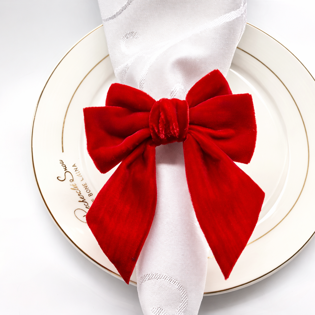 Elegant Red Bow Napkin Ring Set 6Pcs