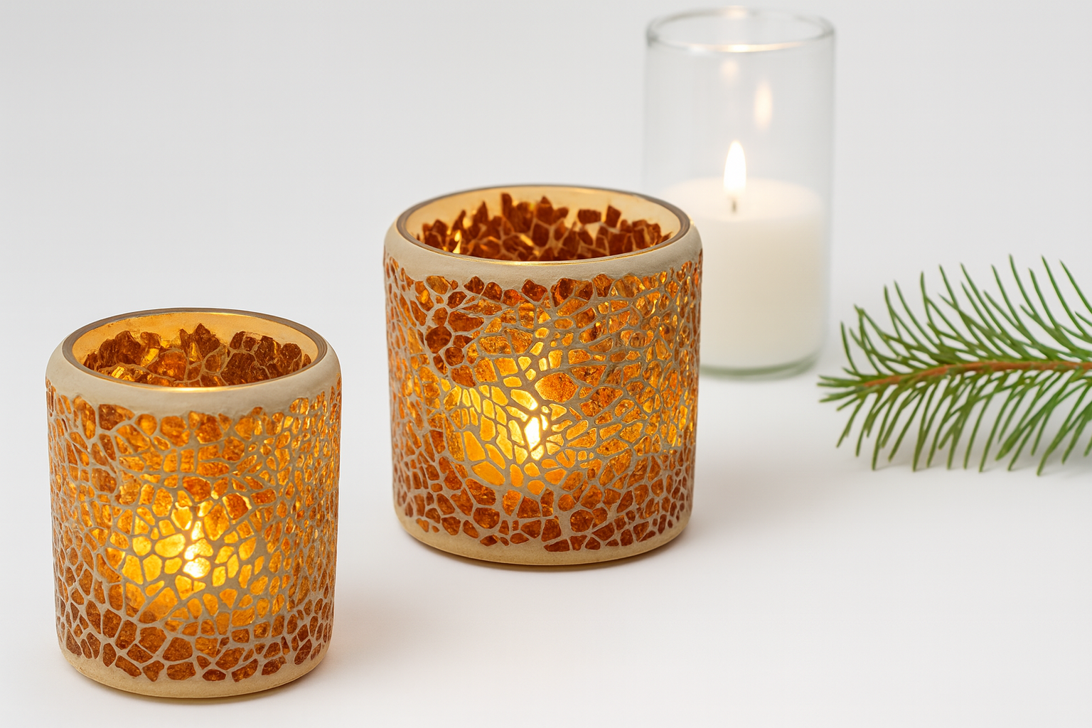 Elegant Amber Glass Candle Holder 1Pc
