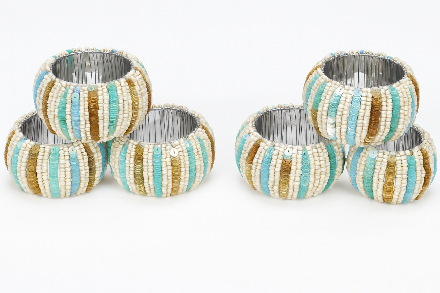 Handmade Sequin Beaded Napkin Rings Set 6Pcs