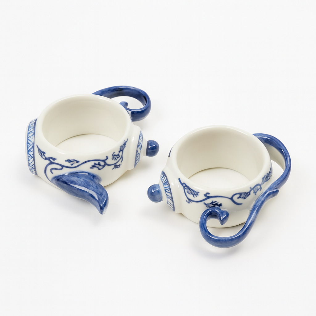 Porcelain Teapot Napkin Ring Set 2Pcs