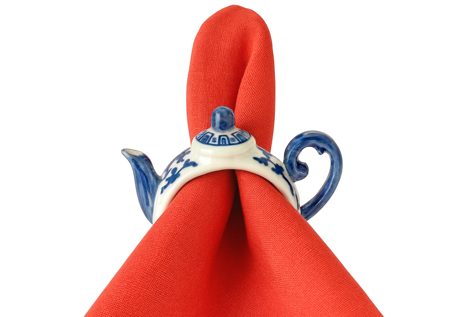 Porcelain Teapot Napkin Ring Set 2Pcs
