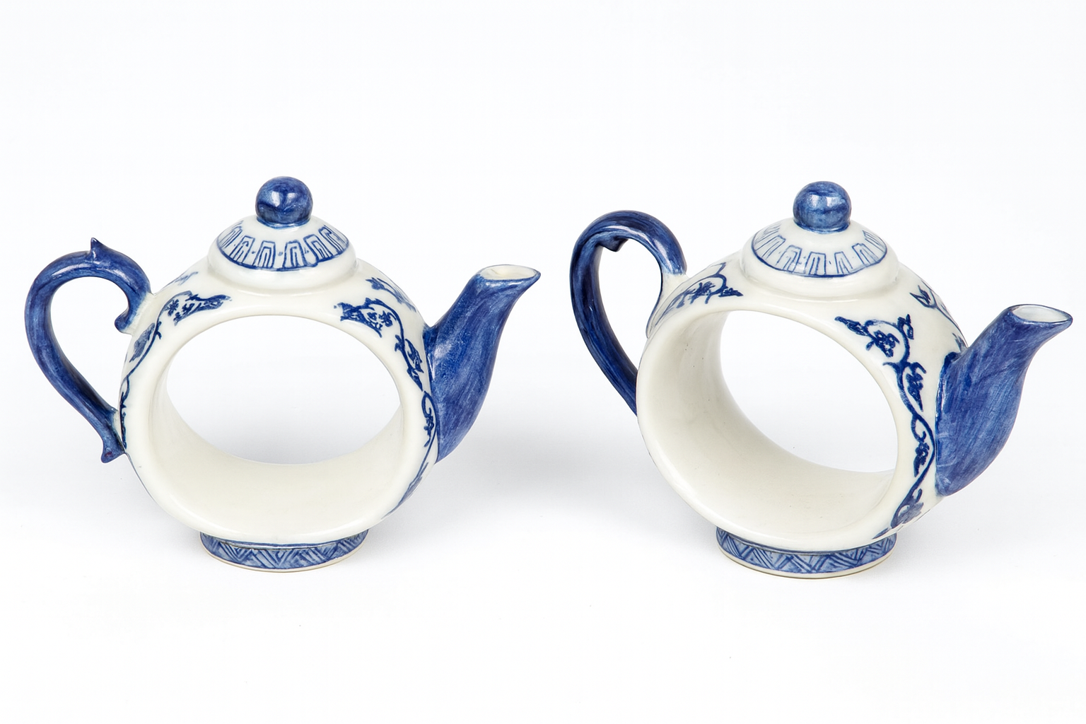 Porcelain Teapot Napkin Ring Set 2Pcs