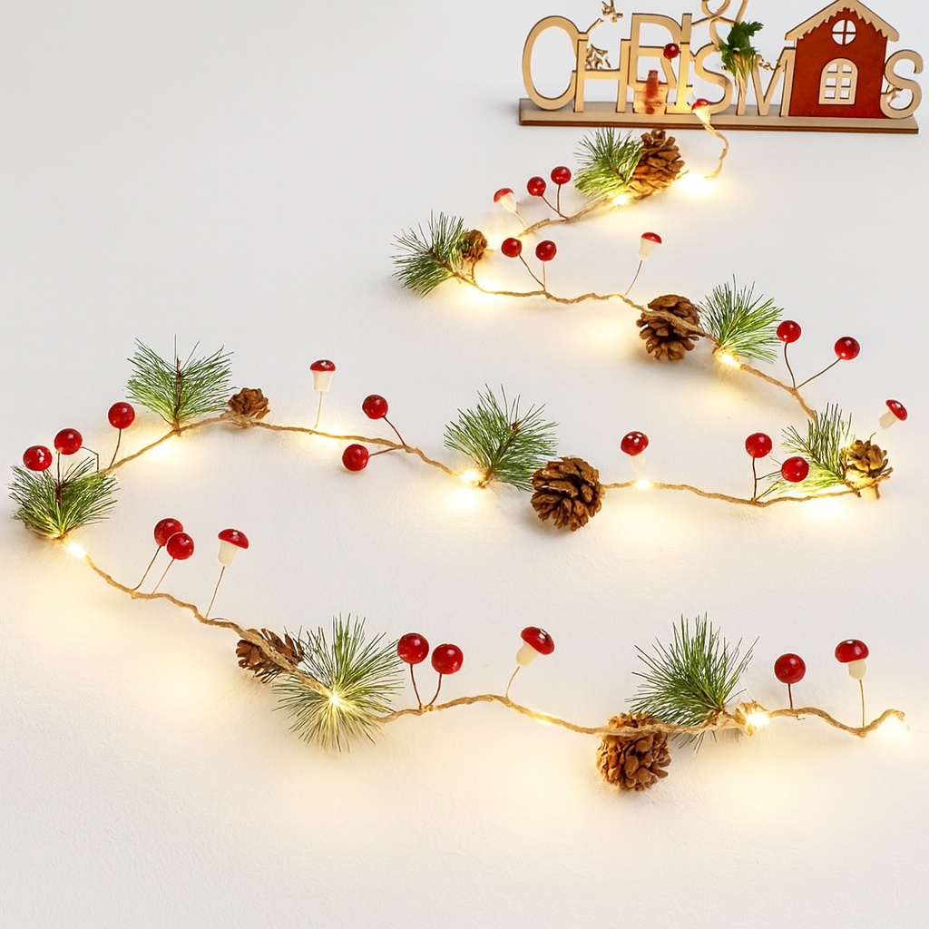 Christmas Pine Needle & Mushroom LED String Light 1Pc