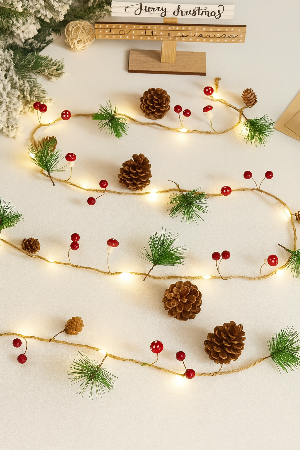 Christmas Pine Needle & Mushroom LED String Light 1Pc
