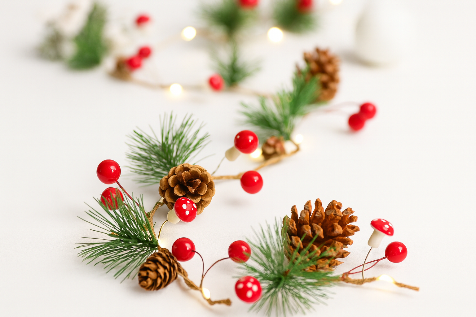 Christmas Pine Needle & Mushroom LED String Light 1Pc