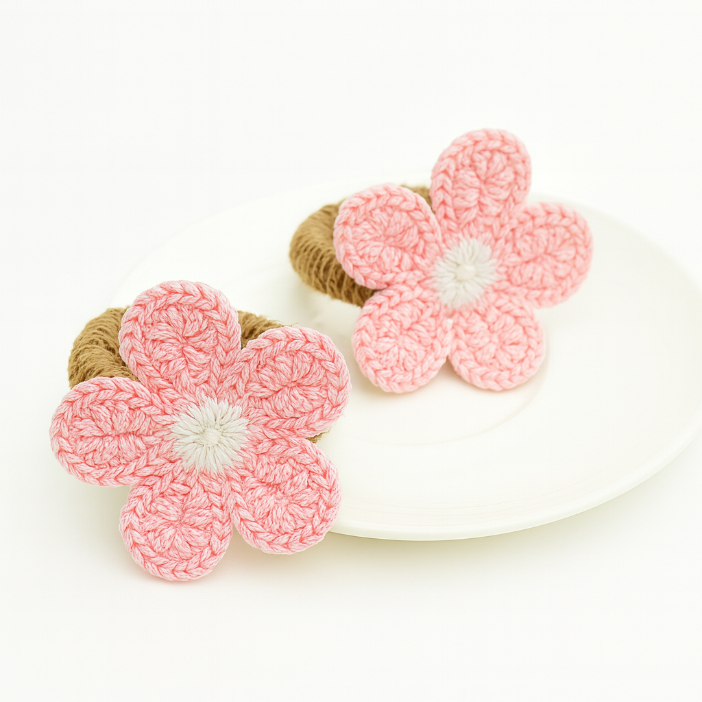 Embroidered Knitted Flower Napkin Ring Set 10/12Pcs