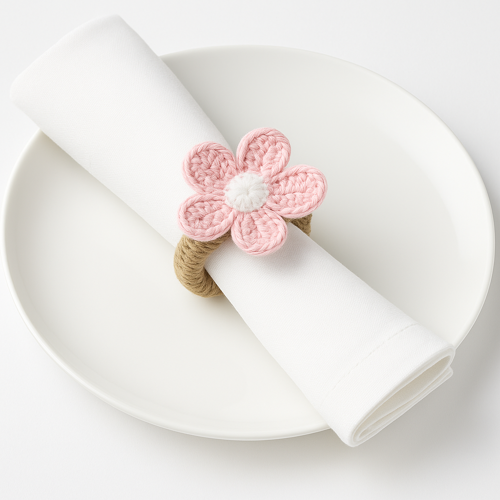 Embroidered Knitted Flower Napkin Ring Set 10/12Pcs
