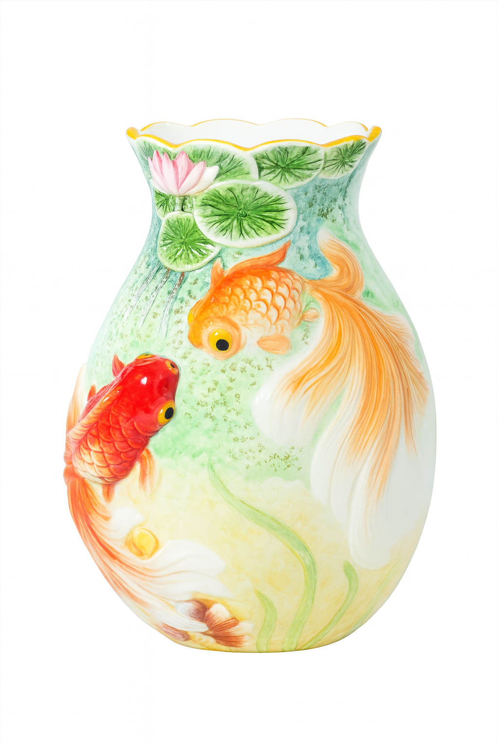 Hand Painted Floral & Fish Ceramic Vase
