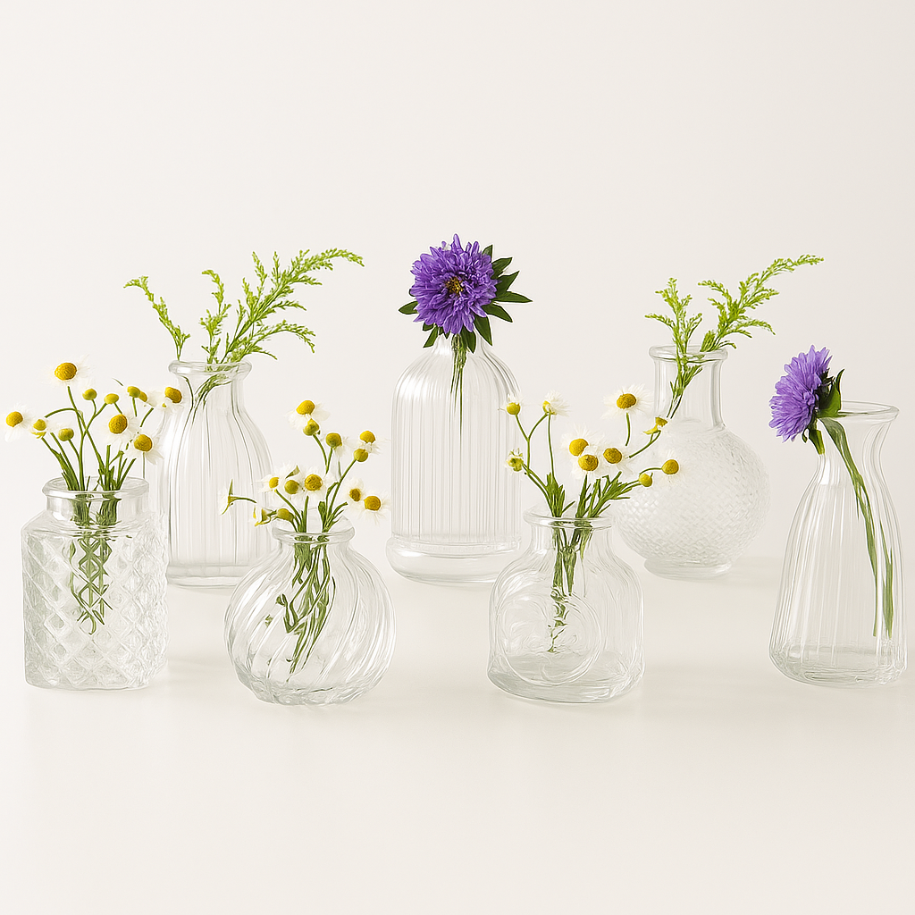 Vintage Transparent Flower Vase Set 7pcs