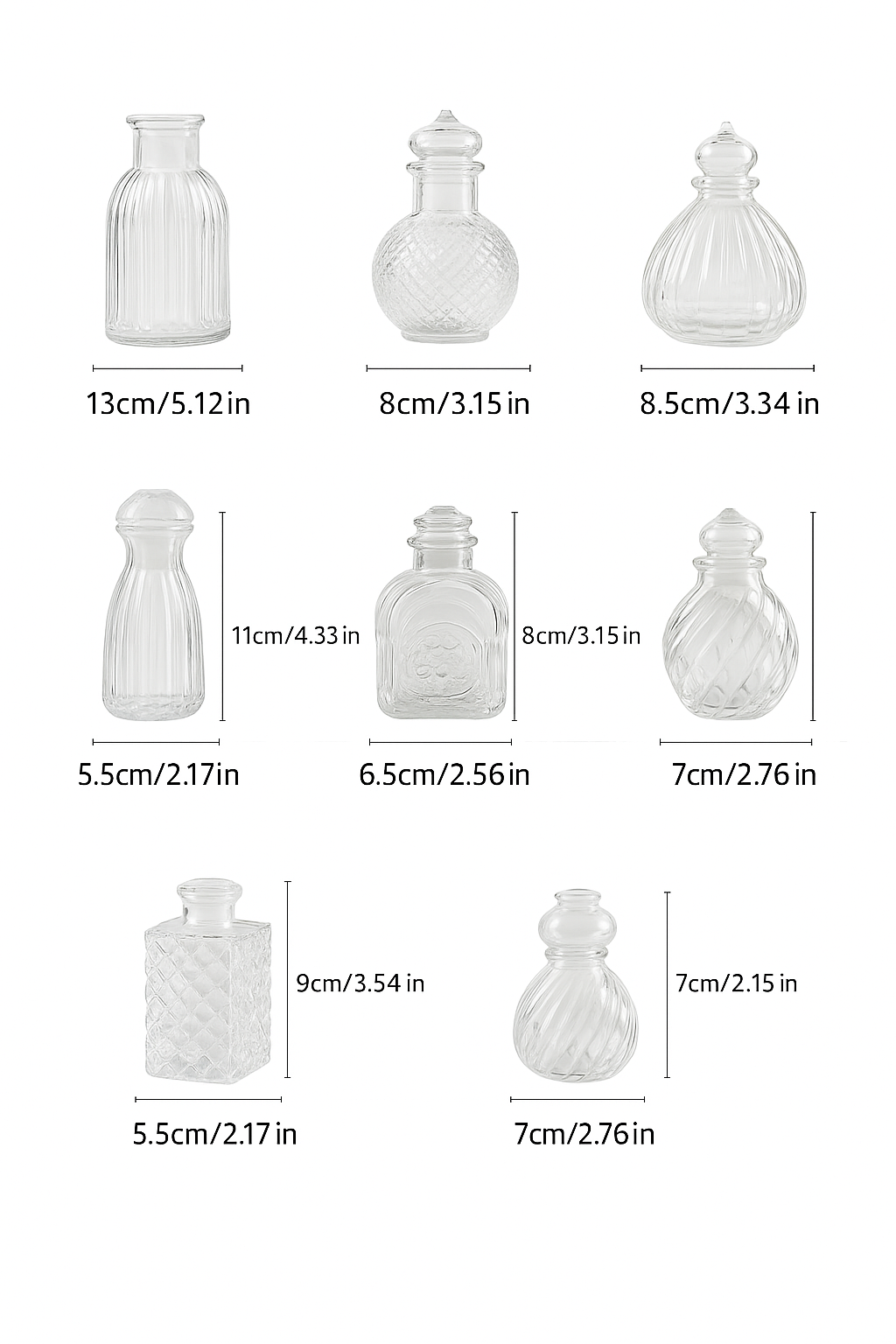 Vintage Transparent Flower Vase Set 7pcs