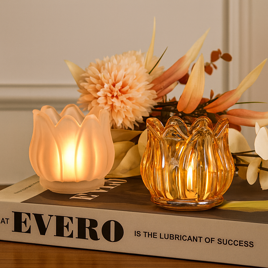 Tulip-Shaped Glass Candle Holders 3Pcs