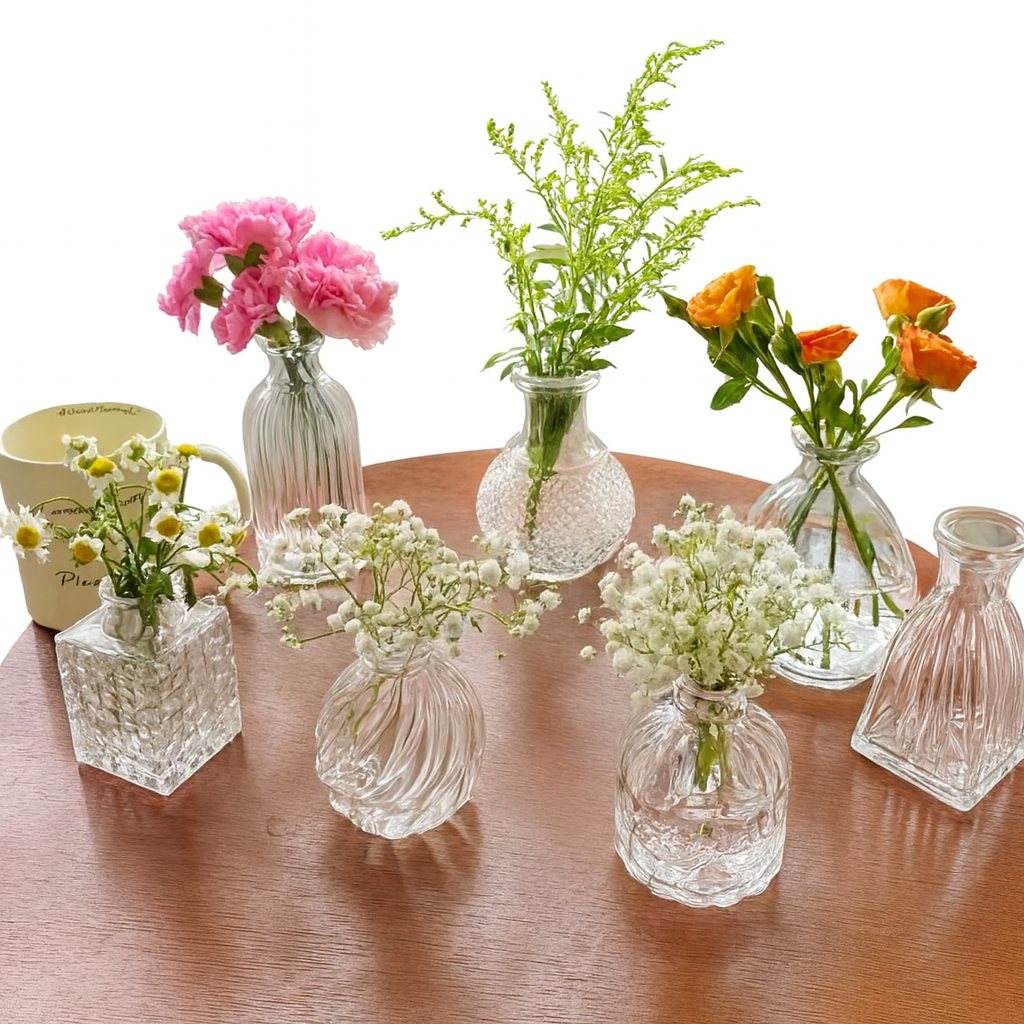 Vintage Transparent Flower Vase Set 7pcs