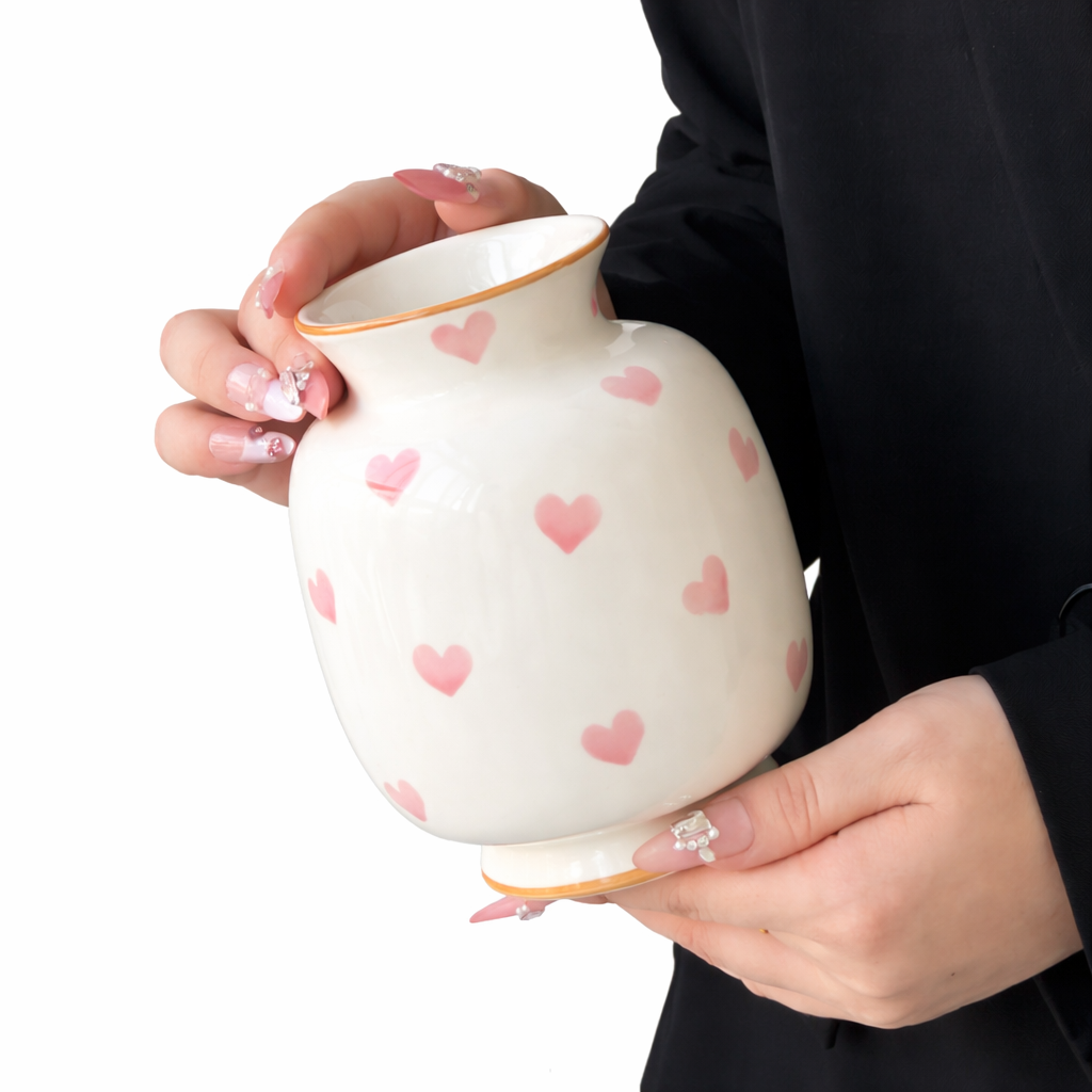 Hand-Painted Heart Ceramic Vase