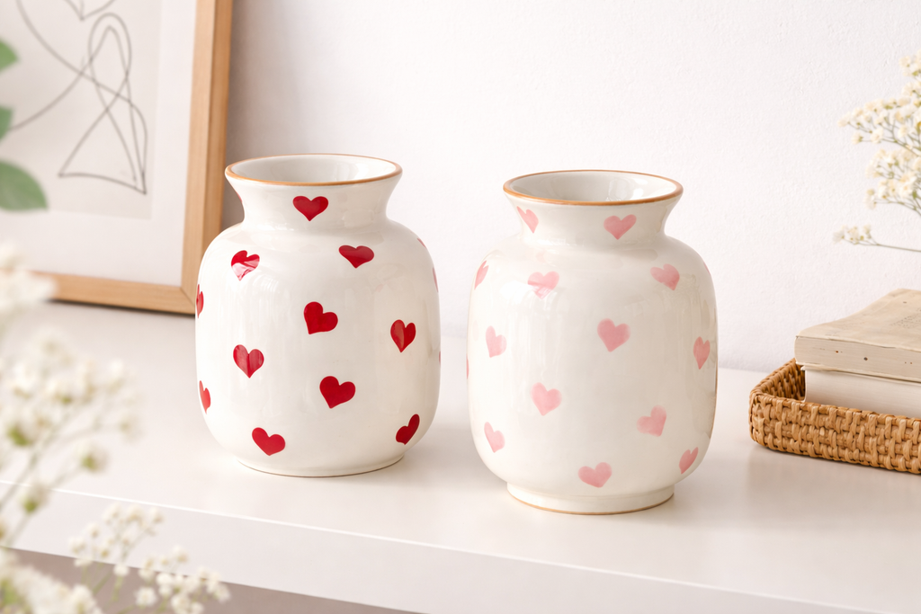 Hand-Painted Heart Ceramic Vase