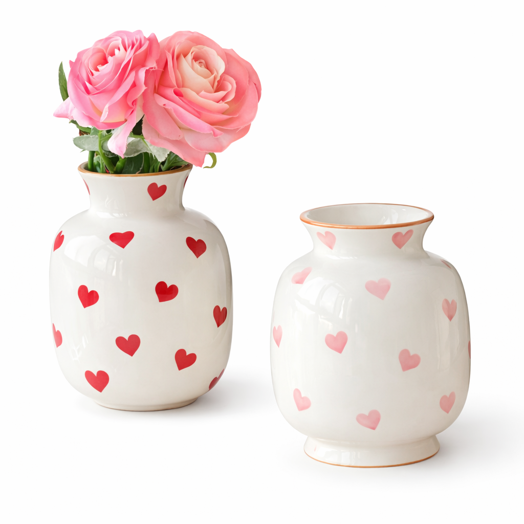 Hand-Painted Heart Ceramic Vase