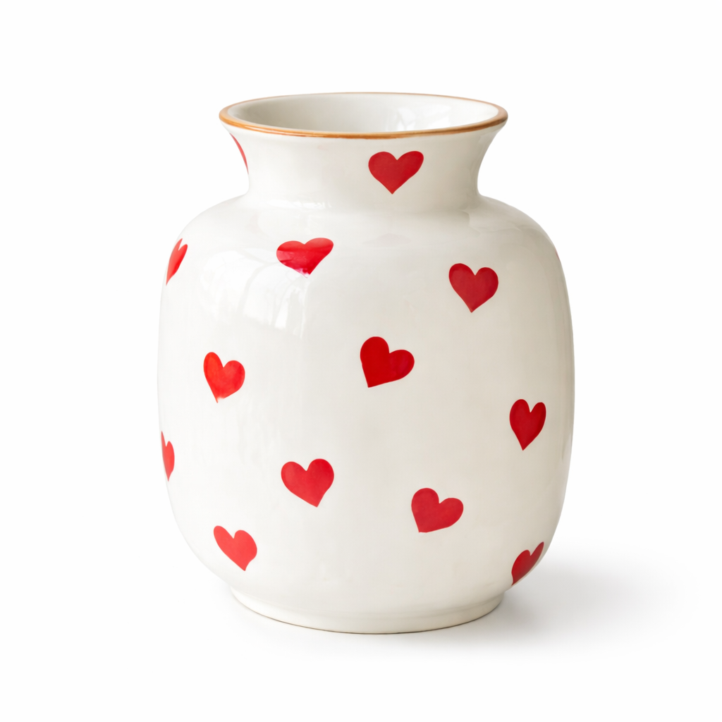 Hand-Painted Heart Ceramic Vase