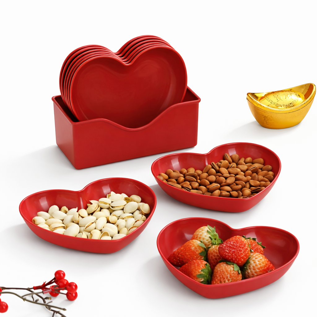 Plastic Heart-Shaped Serving Plate Set 6Pcs