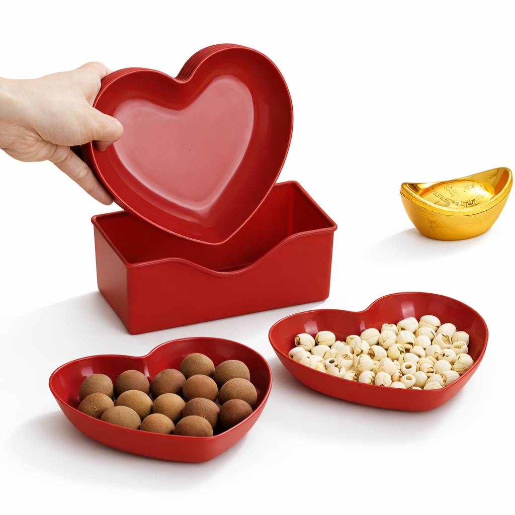 Plastic Heart-Shaped Serving Plate Set 6Pcs