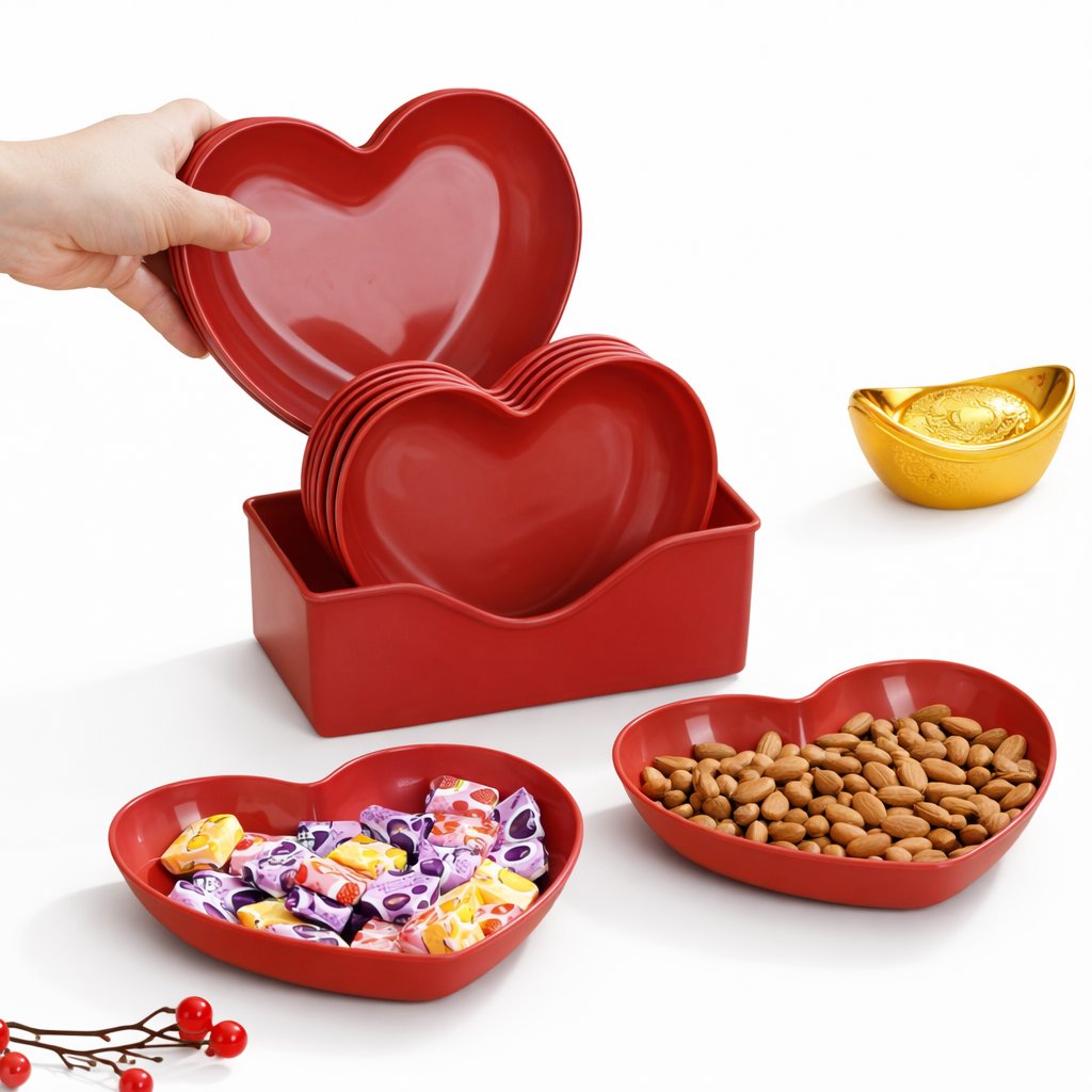 Plastic Heart-Shaped Serving Plate Set 6Pcs