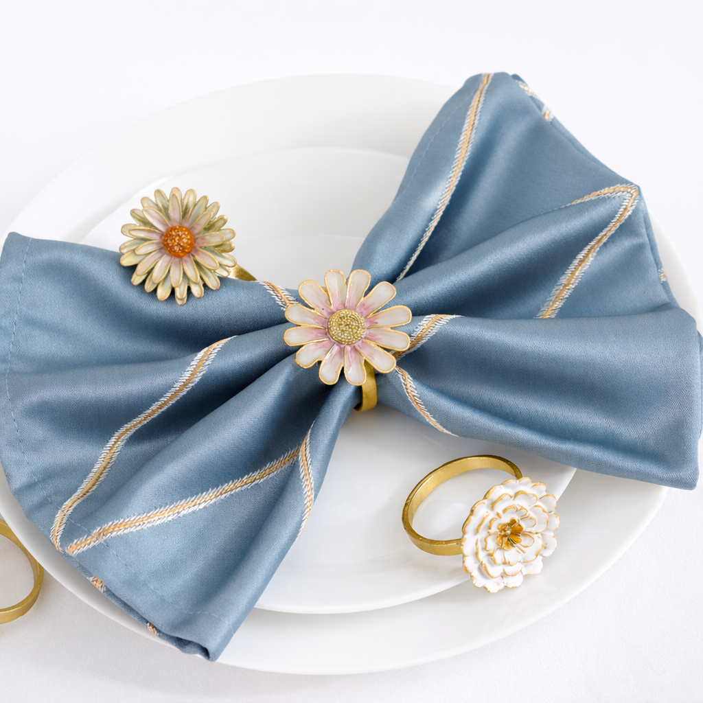 Rhinestone Flower Napkin Ring Set 4Pcs