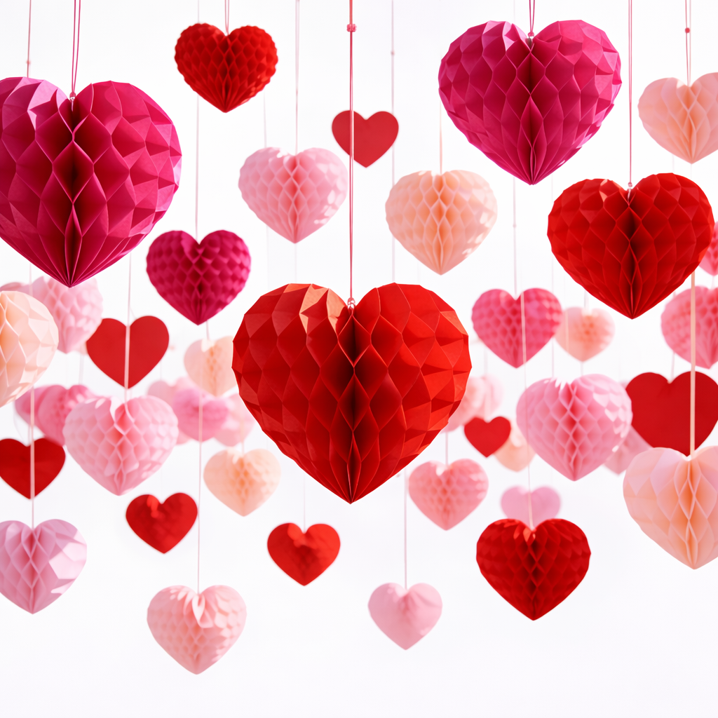 Red & Pink Heart-Shaped Hanging Pom-Poms