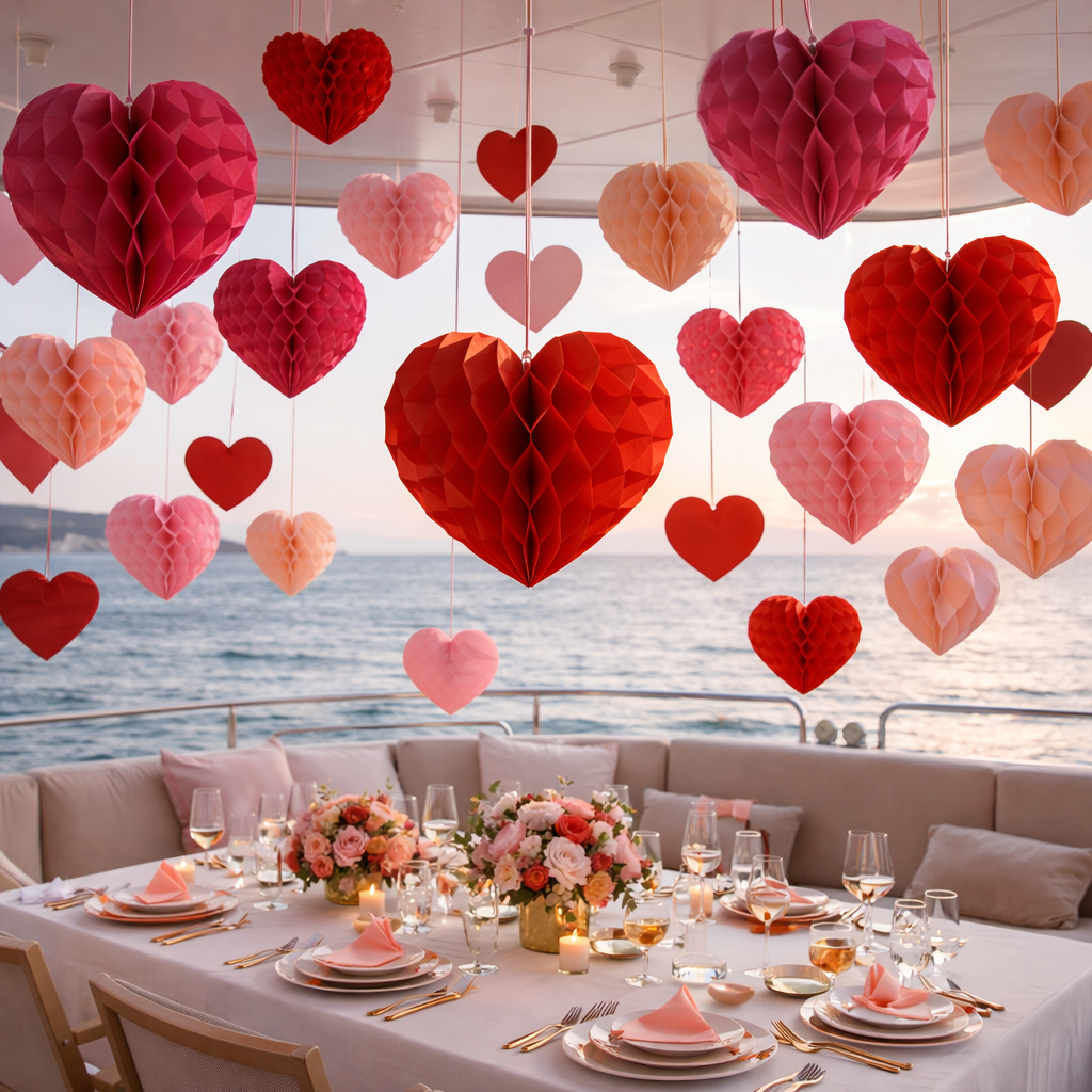 Red & Pink Heart-Shaped Hanging Pom-Poms