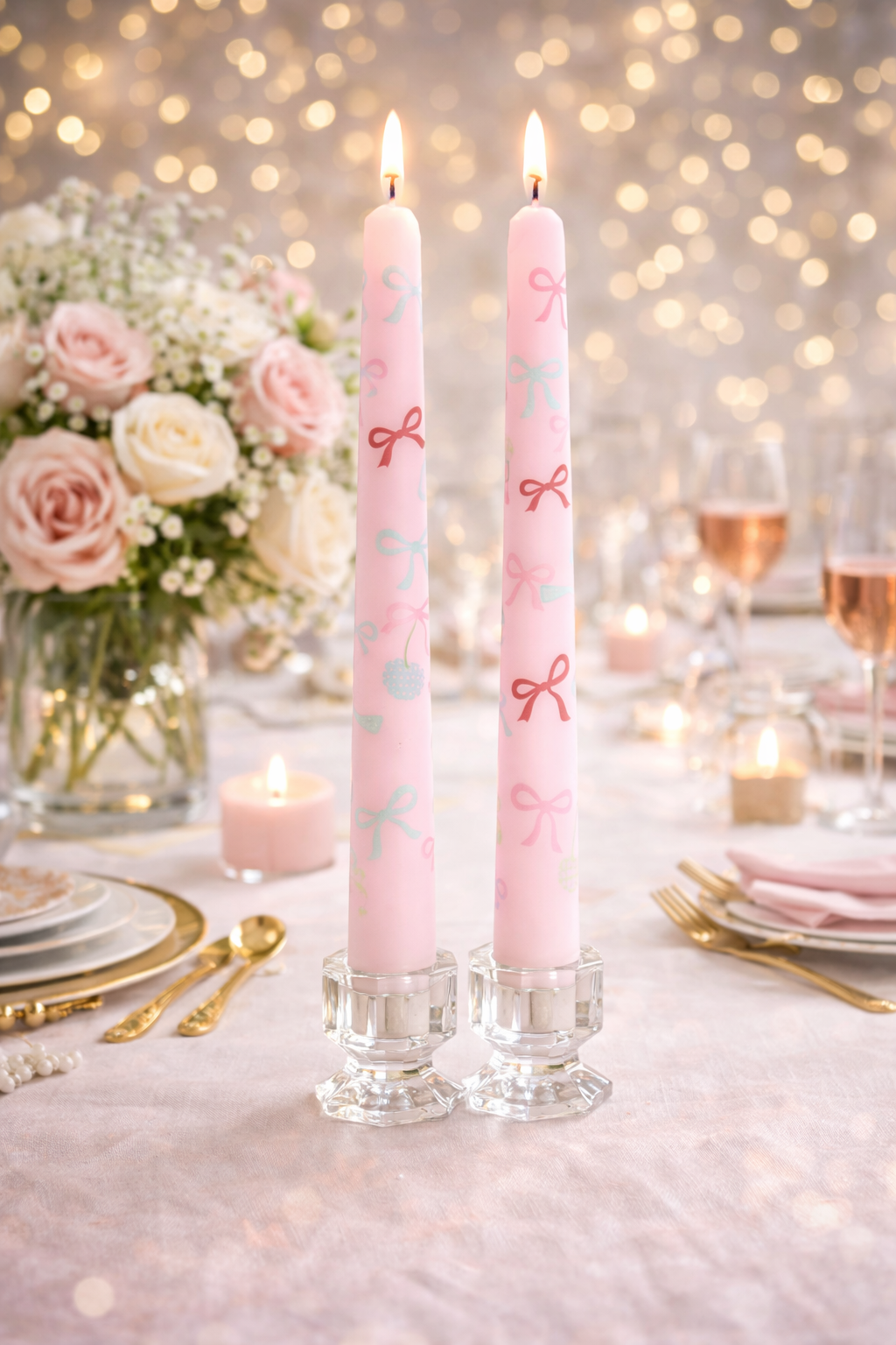 Colored Sticker-Printed Taper Candles set 2Pcs