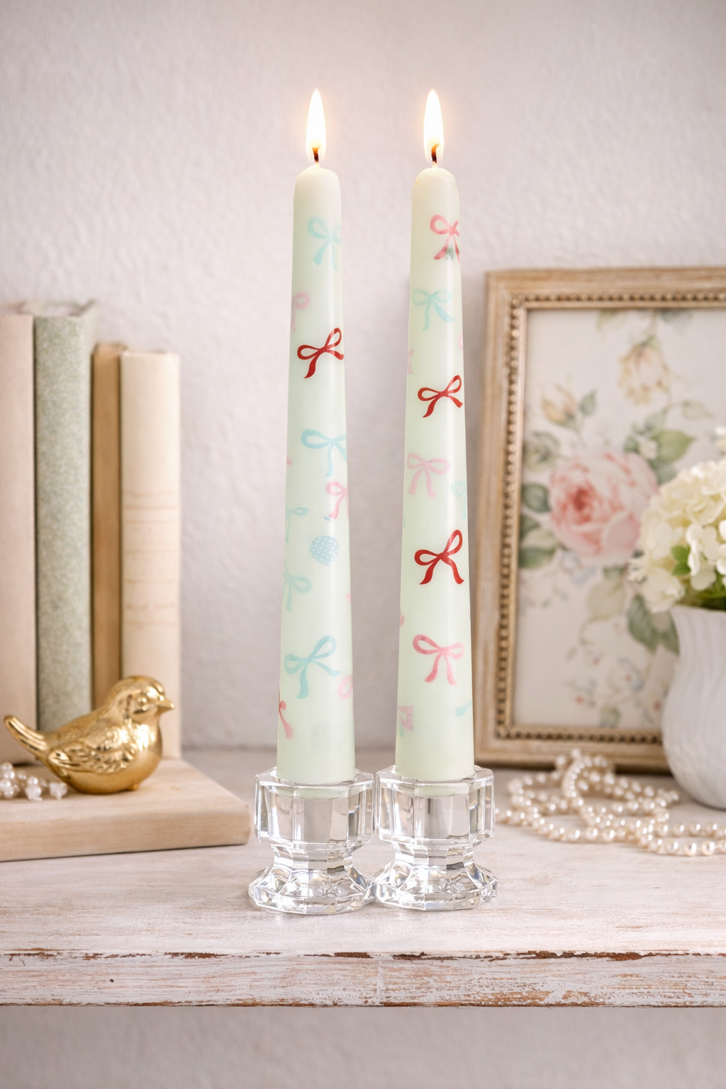 Colored Sticker-Printed Taper Candles set 2Pcs